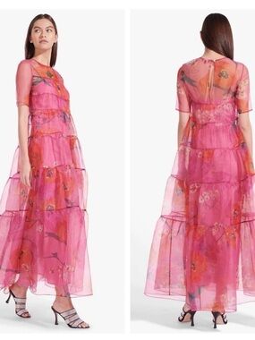 STAUD Hyacinth Floral Tiered Dress California Poppy Peony